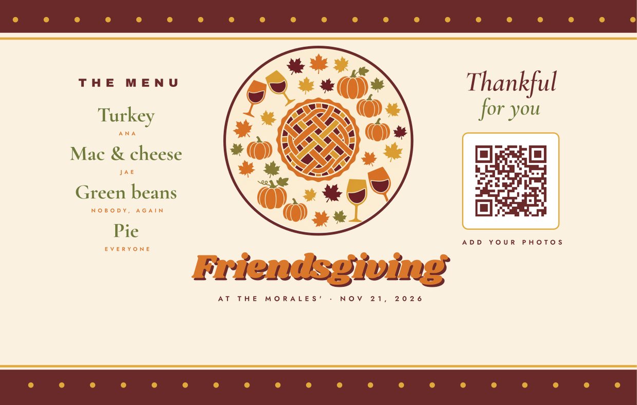 Friendsgiving table label sample: Friendsgiving at the Morales'