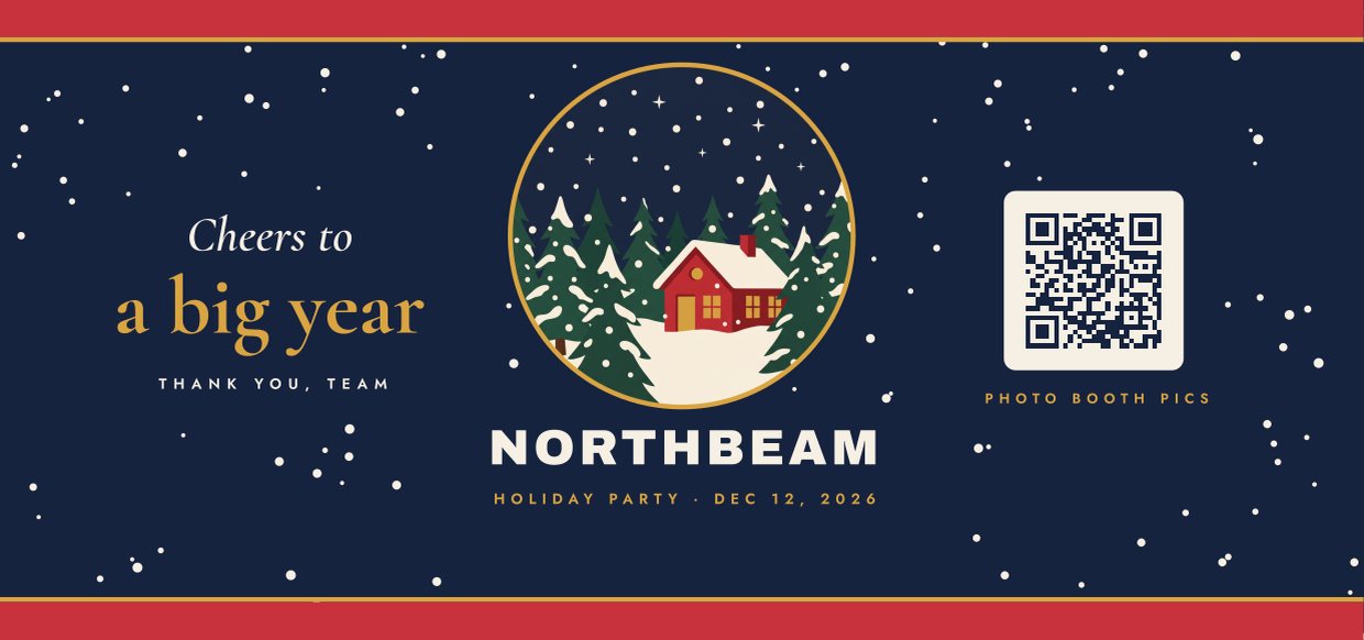 Holiday cabin label sample: Northbeam holiday party