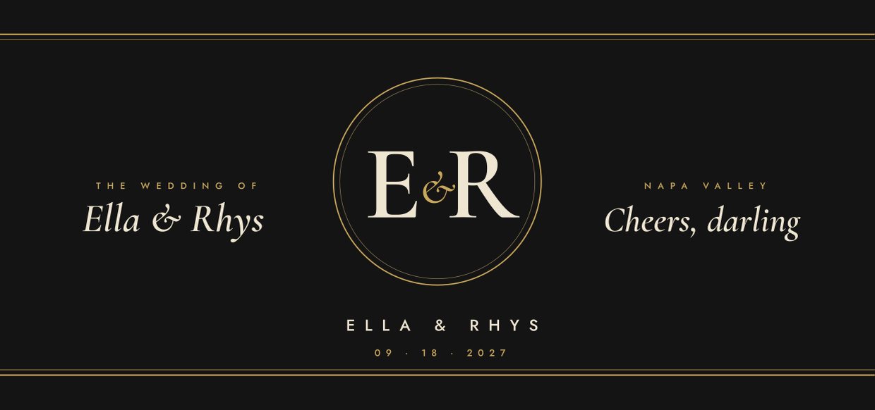 Black-tie monogram label sample: Ella & Rhys, Napa