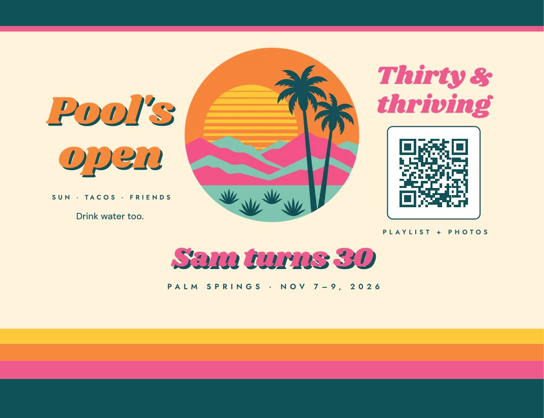 Retro sunset label sample: Sam turns 30, Palm Springs